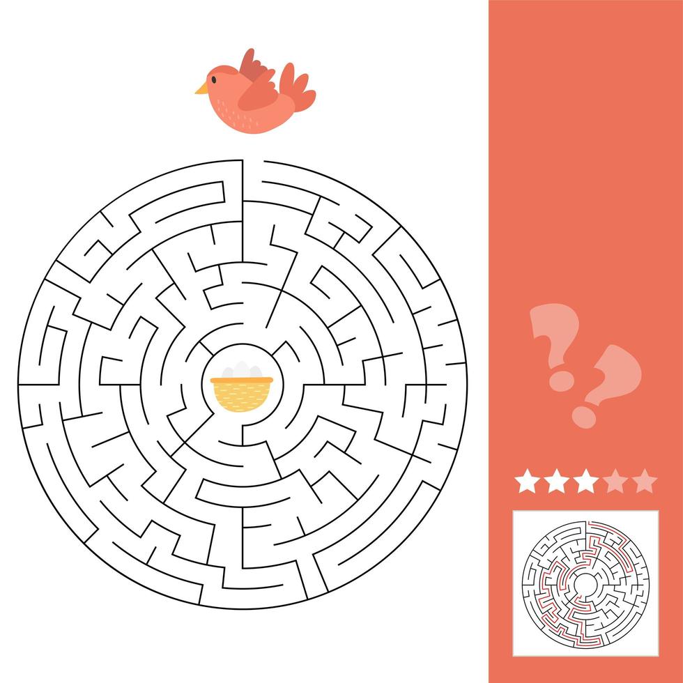 Maze game for children, education worksheet. Bird and nest with eggs vector