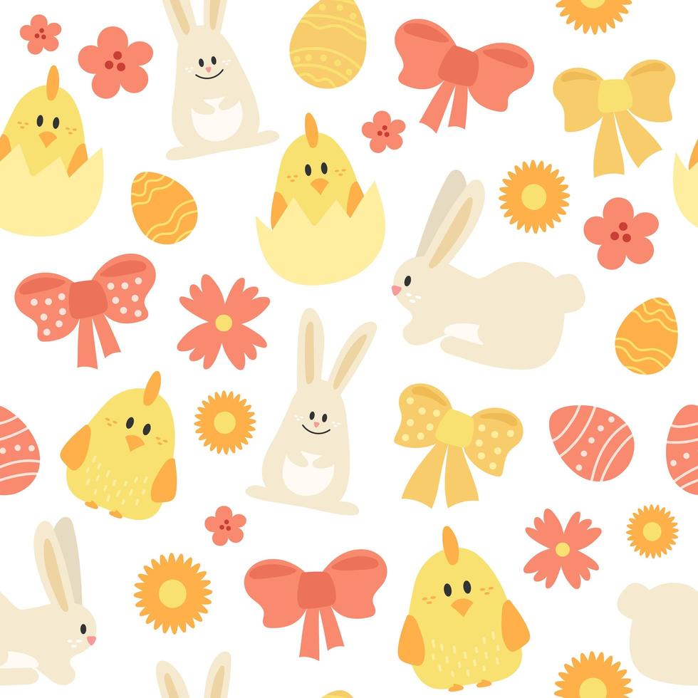 Seamless pattern with Easter eggs, chickens and bunnies. Easter design vector