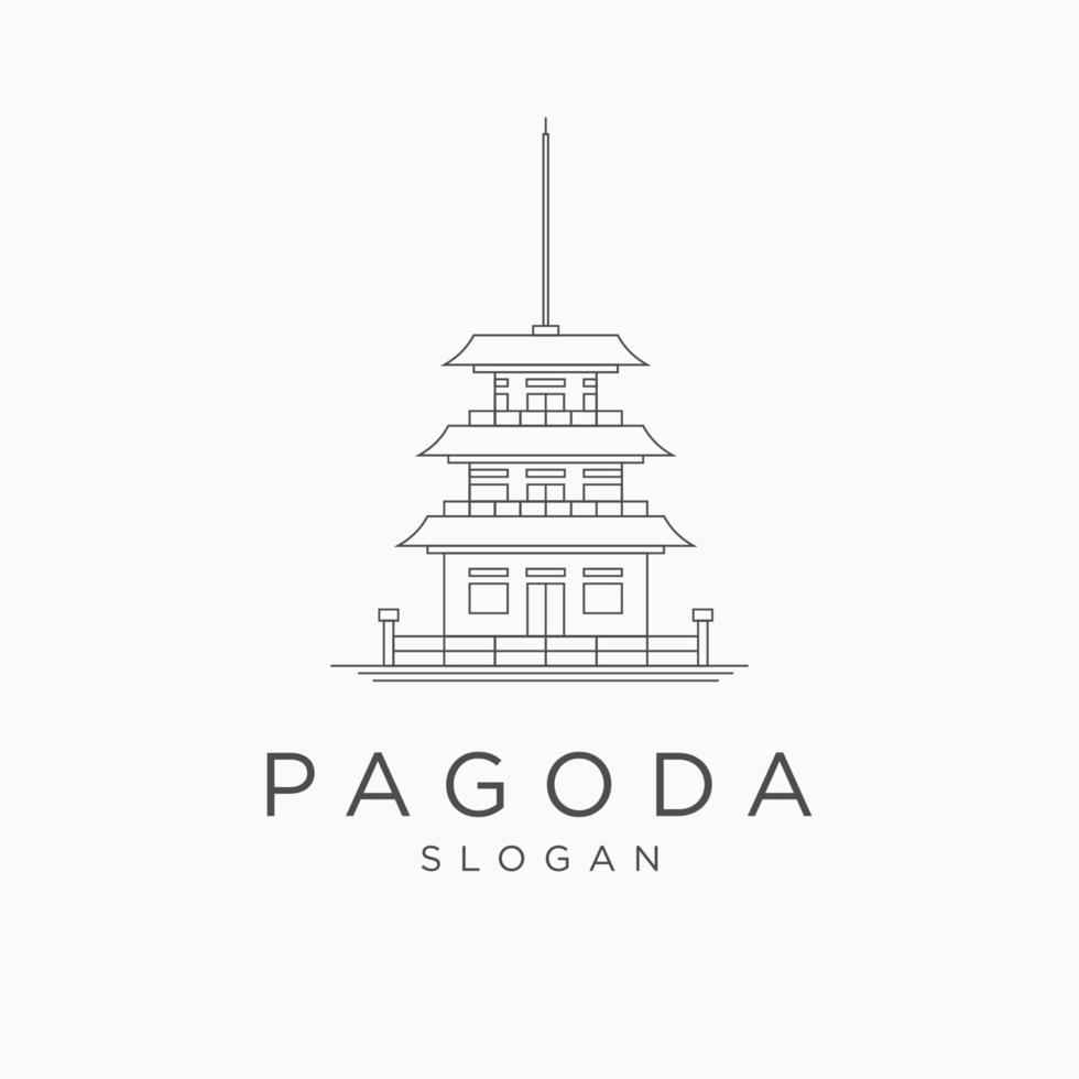 pagoda templo línea arte logotipo icono diseño plantilla vector