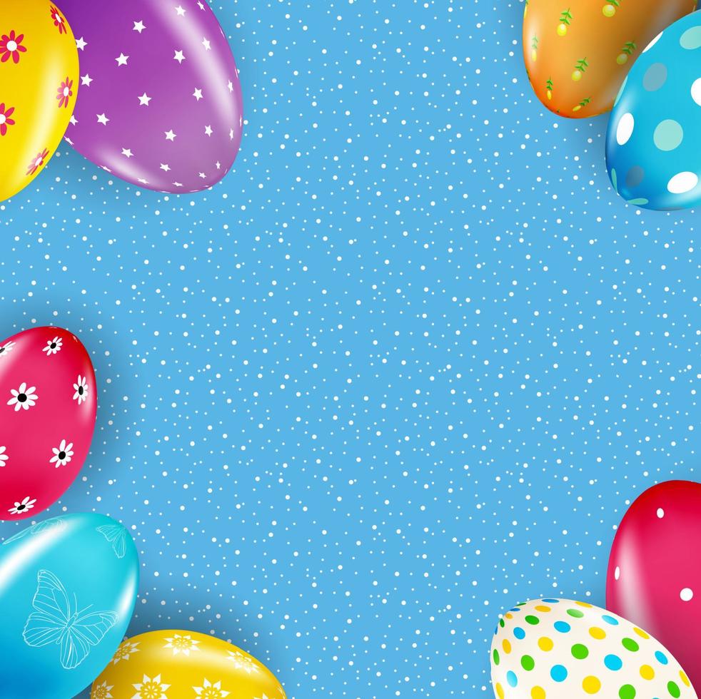 Easter poster template with 3d realistic  Easter eggs.  Template for advertising, poster, flyer, greeting card.  Vector Illustration EPS10