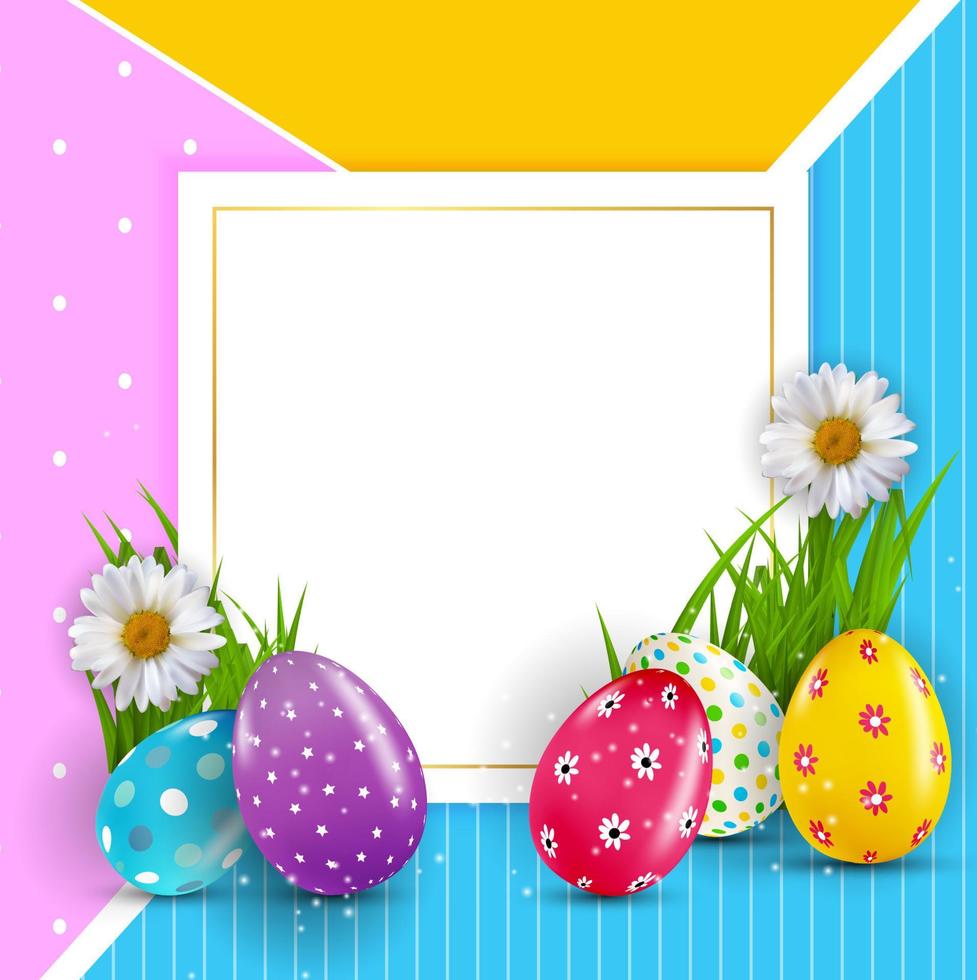 Easter poster template with 3d realistic  Easter eggs.  Template for advertising, poster, flyer, greeting card.  Vector Illustration EPS10