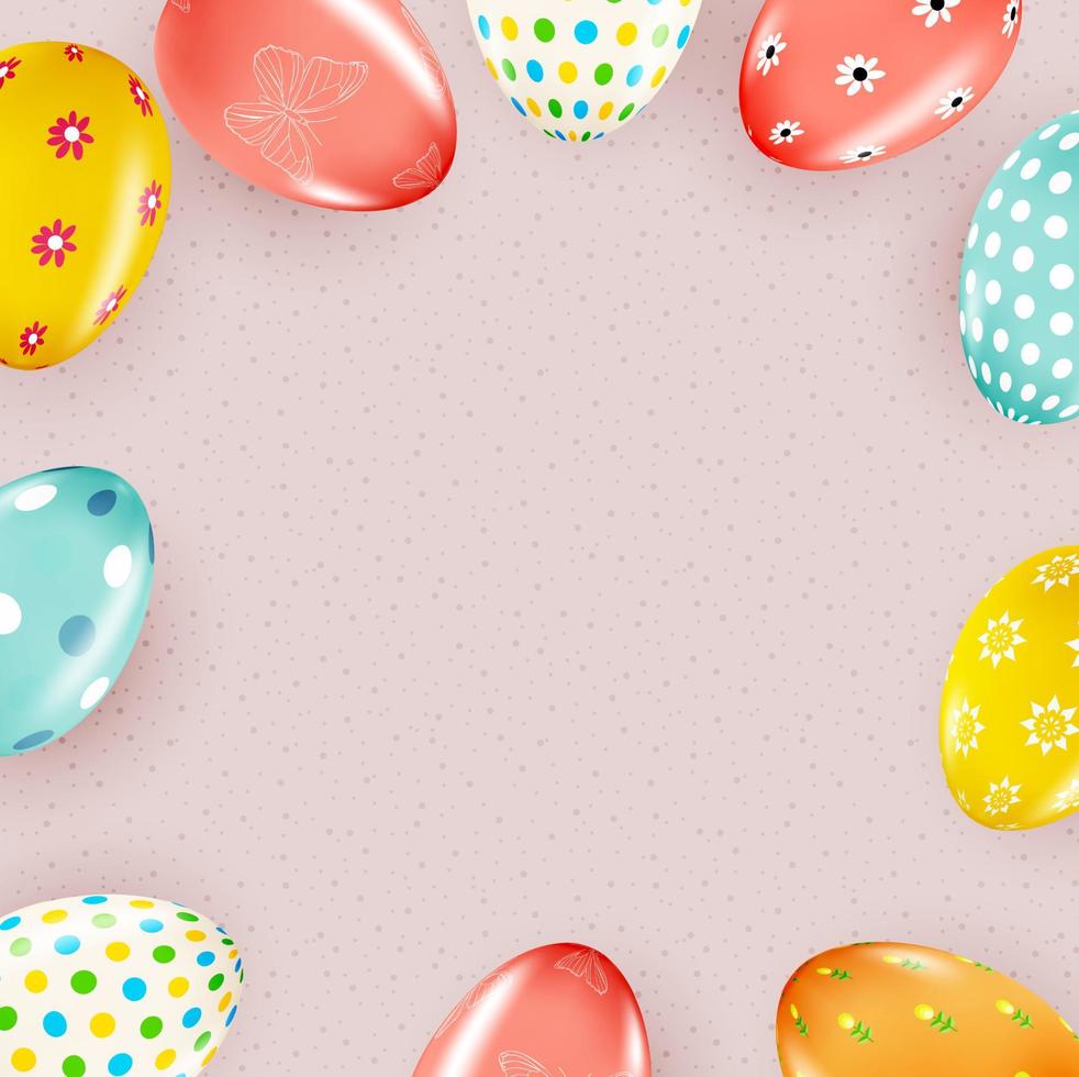 Easter poster template with 3d realistic  Easter eggs.  Template for advertising, poster, flyer, greeting card.  Vector Illustration EPS10