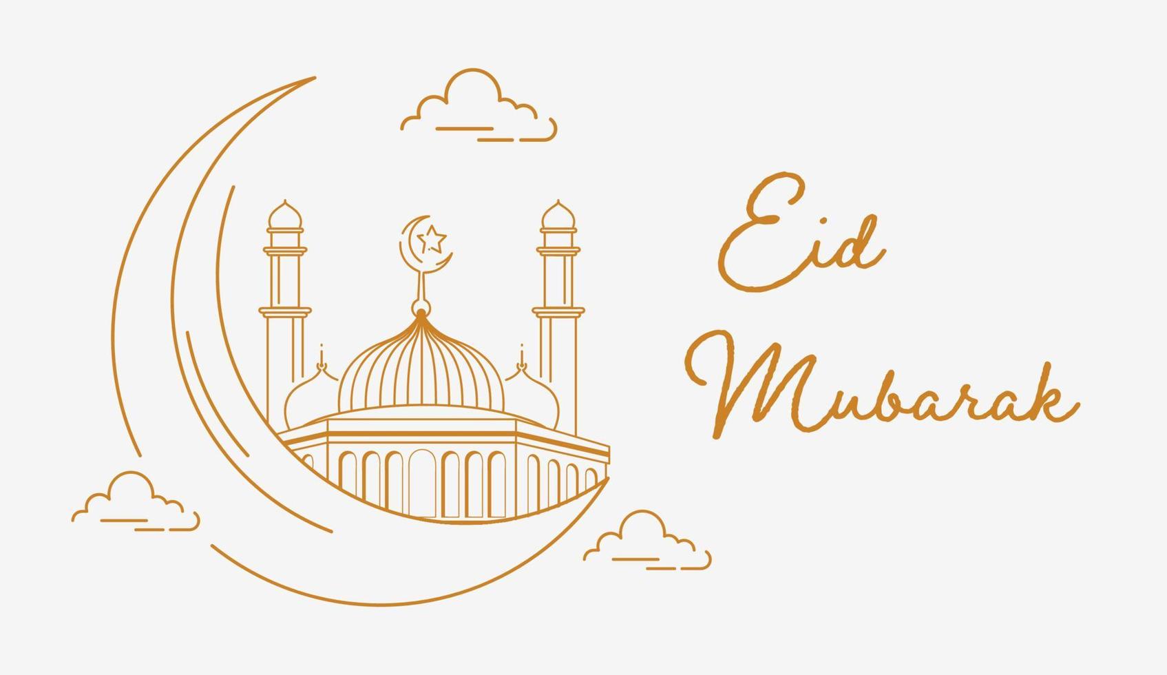 Happy Eid Mubarak Vector Illustration with Line Art Style