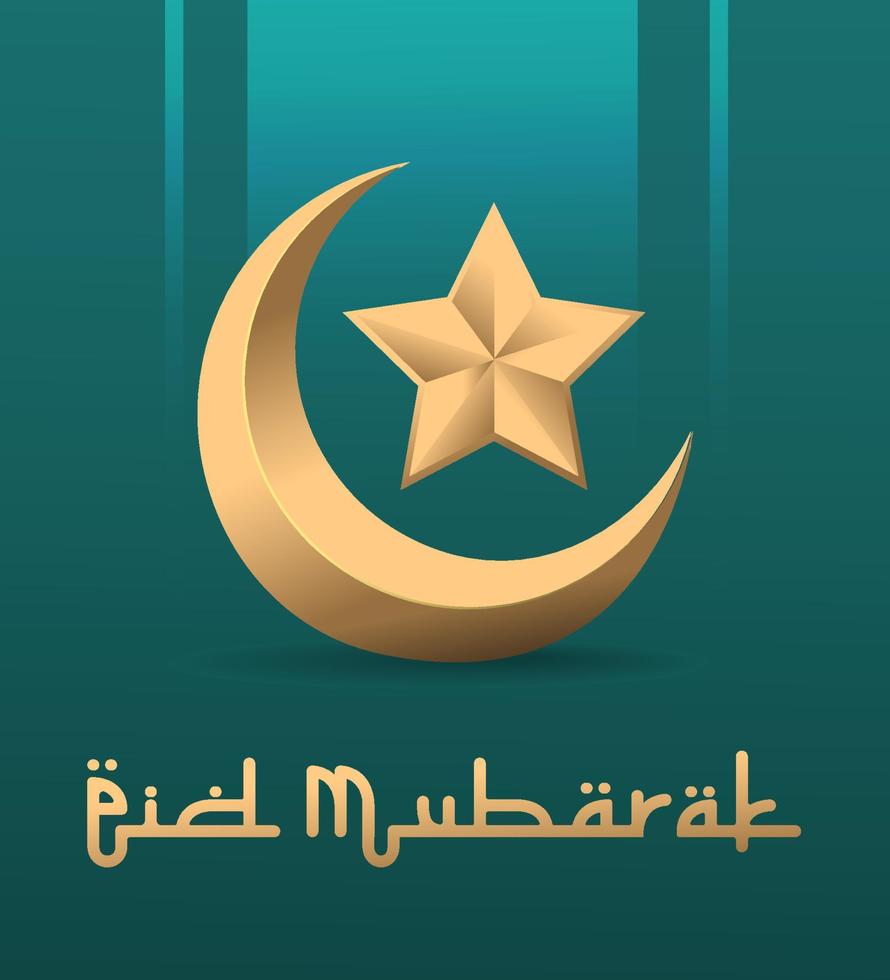 Happy Eid Mubarak Vector Illustration with Realistic Golden Crescent Moon and Star