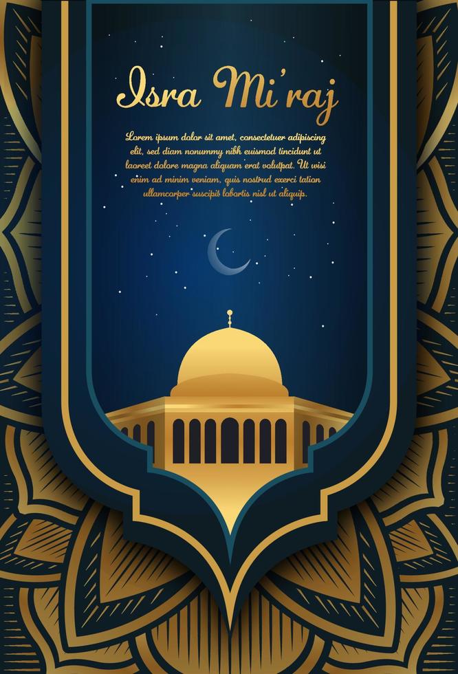 Isra Miraj Design with Golden Mosque Vector Illustrtaion