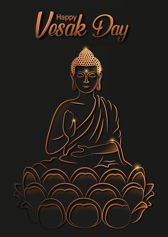 feliz día de vesak con estilo simple de la línea de arte de la estatua de siddharta gautama, cartel del día de vesak ilustración vectorial vector