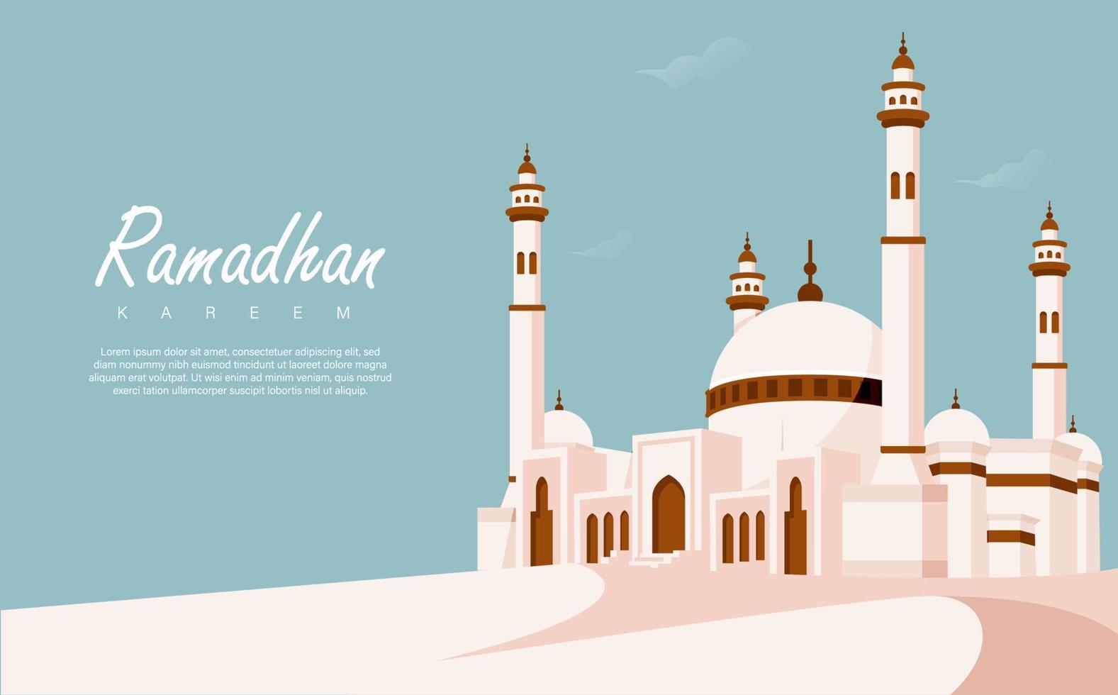 Ramadhan Kareem Vector Illustration with Four Pillars Mosque in the Background