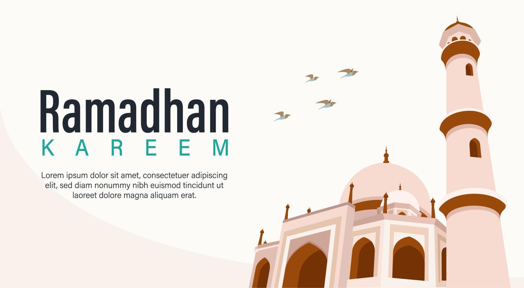Ramadhan Kareem Vector Illustration with Mosque in the Background