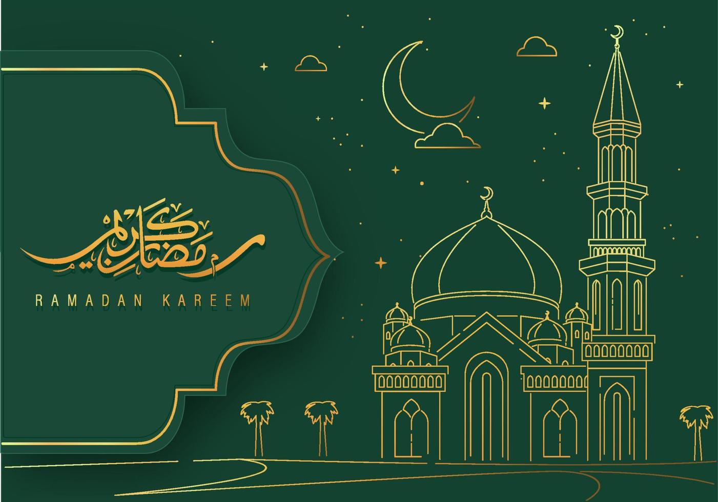 diseño de ramadan kareem con ilustración de vector de fondo de arte de línea de mezquita