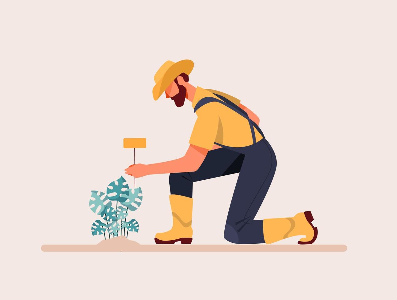 Man Working in Garden Flat Design Concept, Gardener Man Vector Illustration