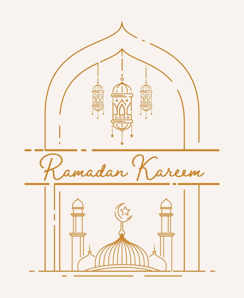 diseño de banner de saludo ramadan kareem con arte de línea de mezquita vector
