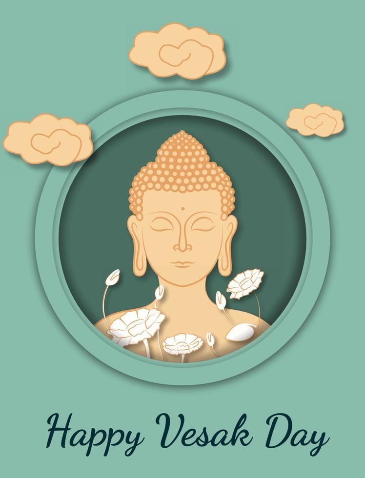 feliz día de vesak con ilustración de vector de cartel de dibujos animados de monje de meditación