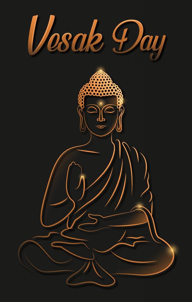 feliz día de vesak con estilo simple de la línea de arte de la estatua de siddharta gautama, cartel del día de vesak ilustración vectorial vector