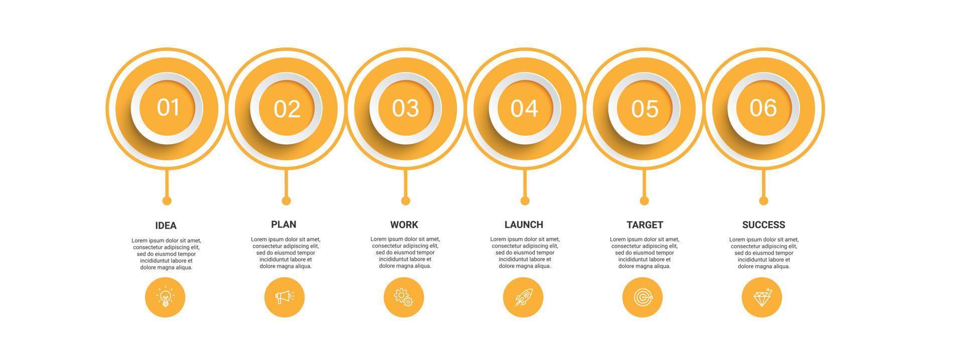Steps business timeline process infographic template design with icons vector