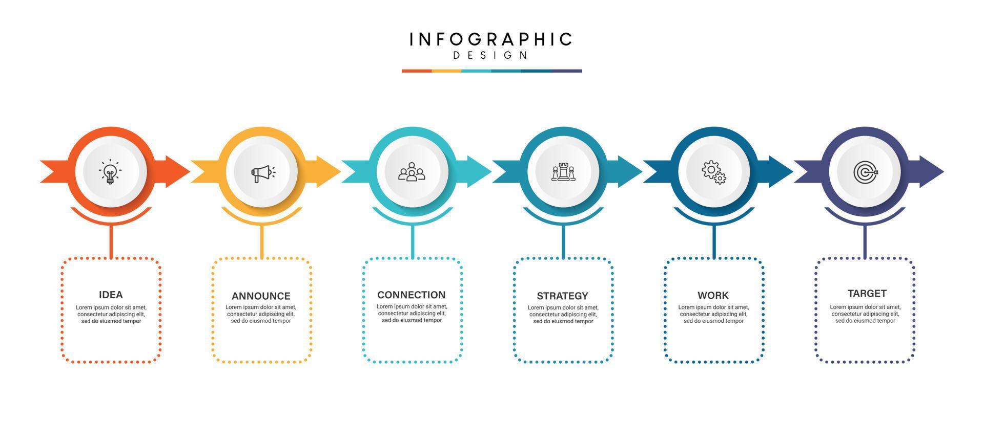 pasos diseño de plantilla infográfica de proceso de línea de tiempo de visualización de datos comerciales con iconos vector