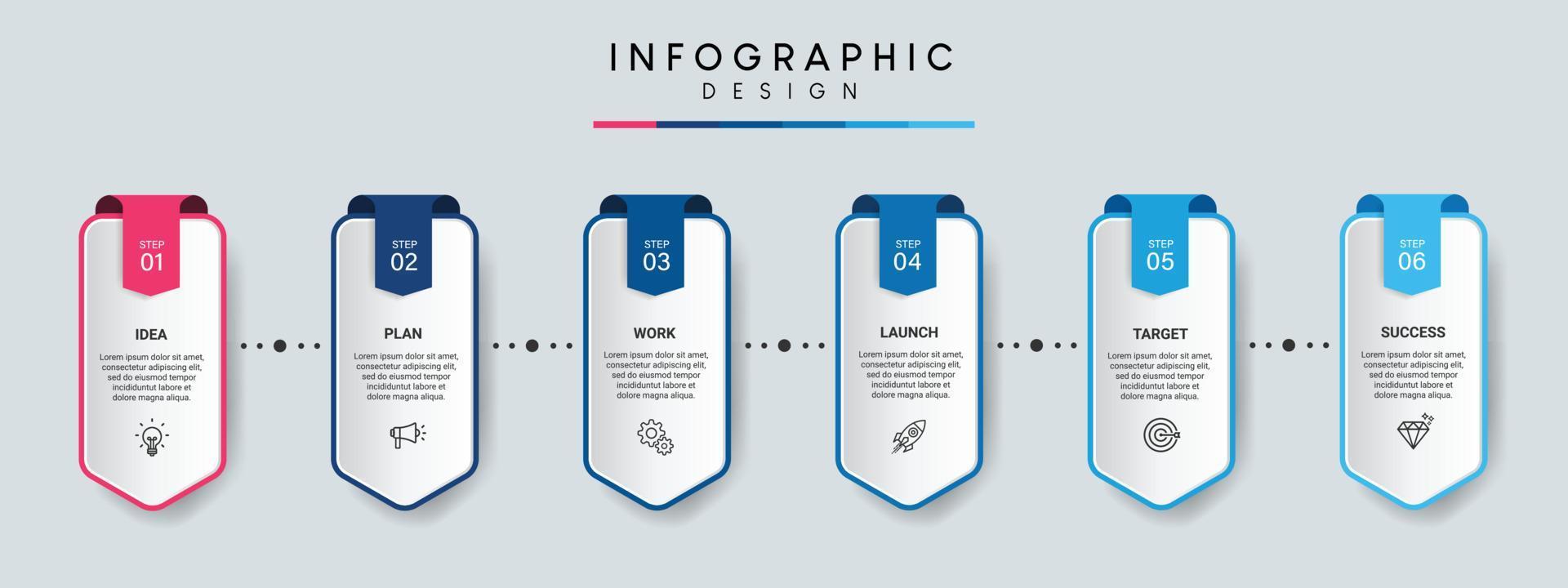 Steps business timeline process infographic template design with icons vector