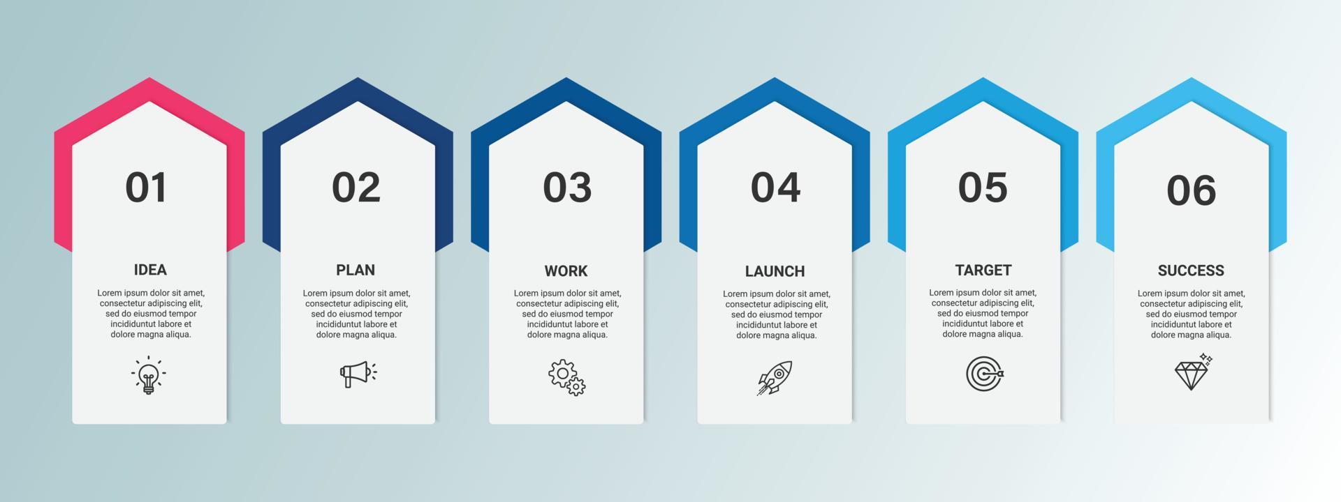 Steps business timeline process infographic template design with icons vector