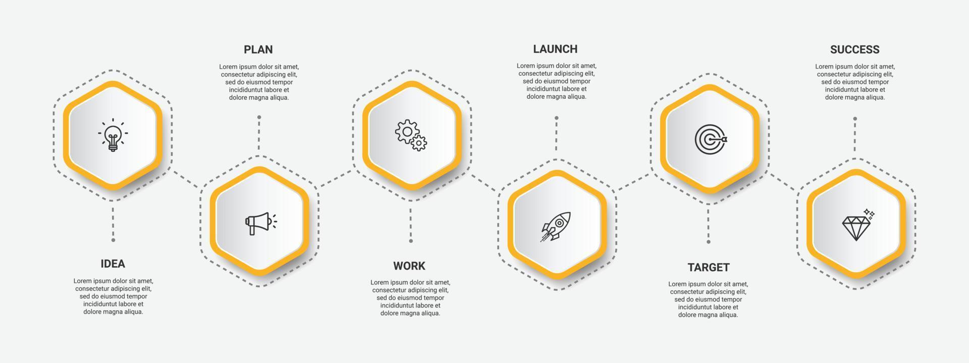 Steps business timeline process infographic template design with icons vector