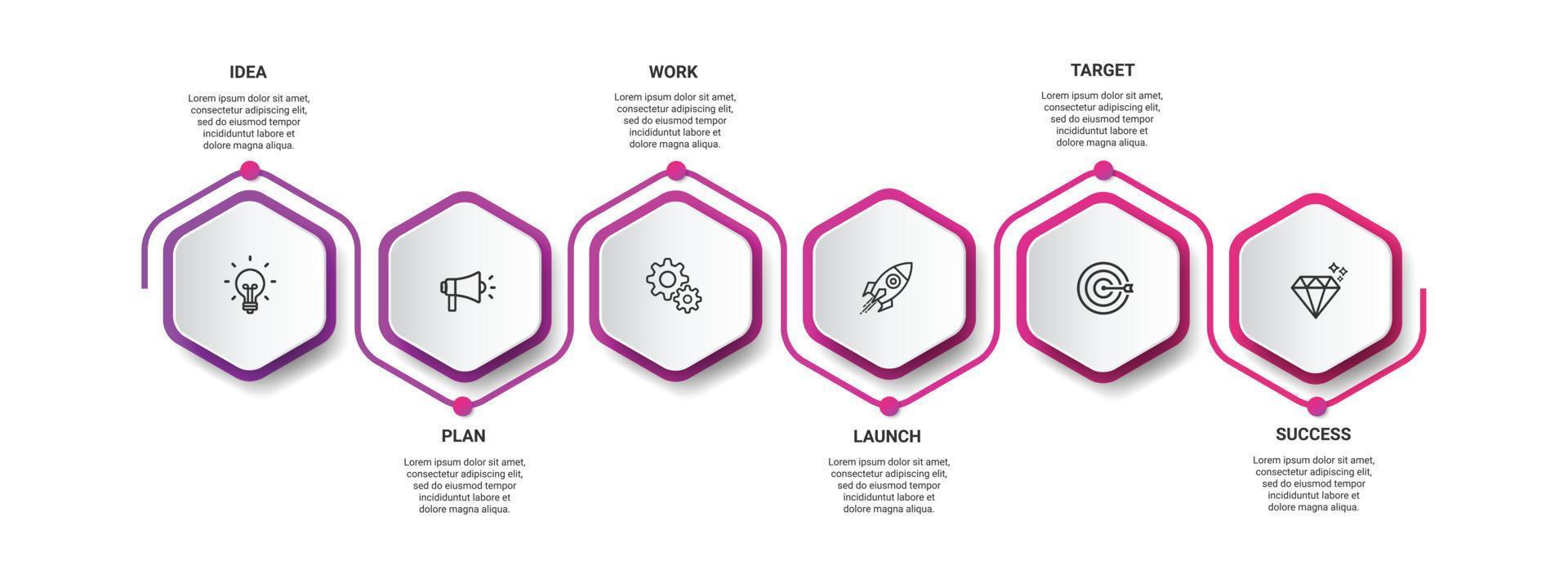 Steps business timeline process infographic template design with icons vector