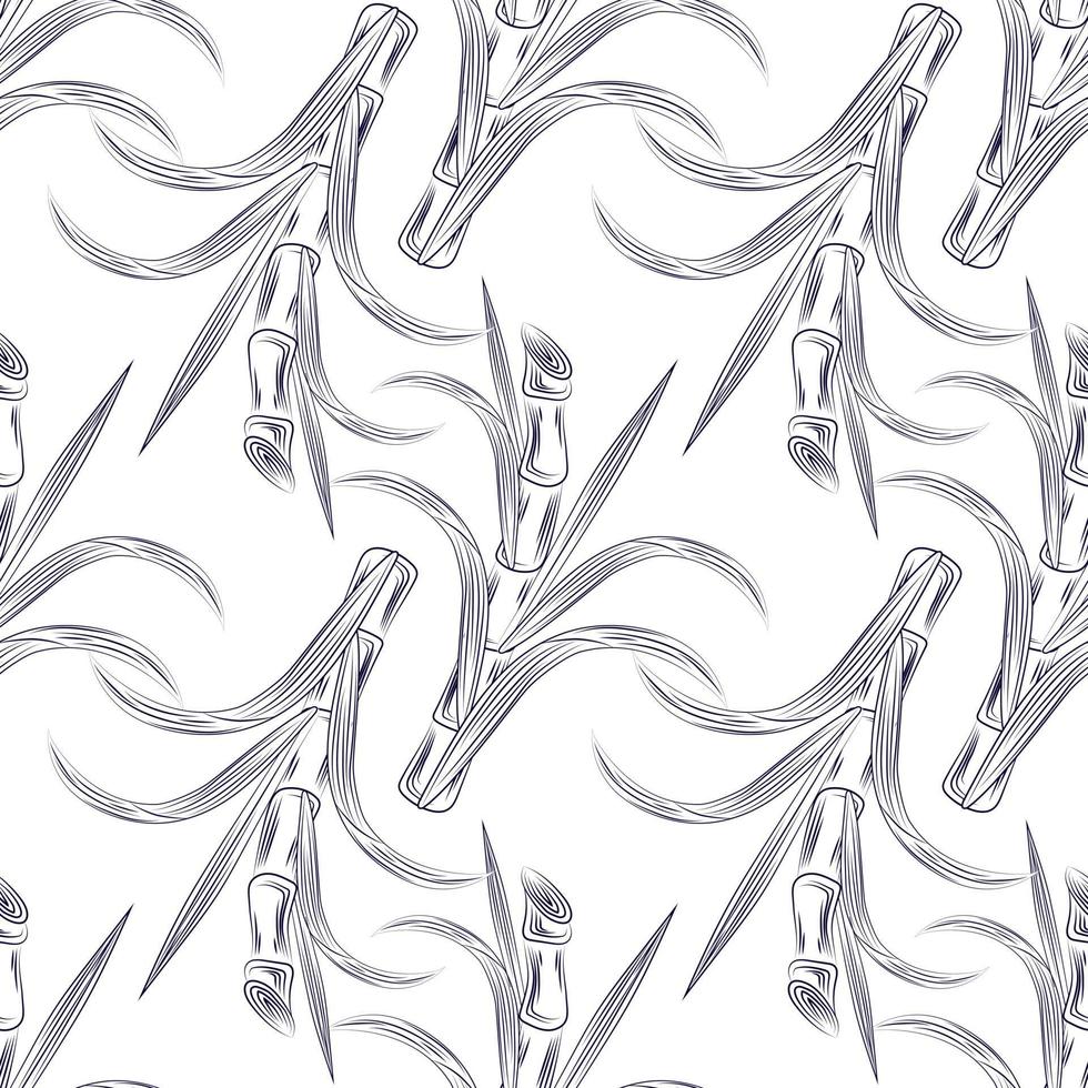 Sugar cane stalks with leaves seamless pattern. Sugar stalk cane vector