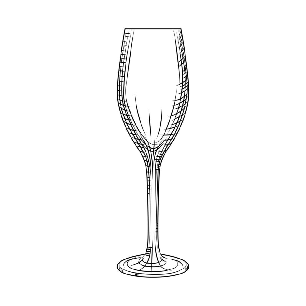 Empty sparkling wine glass. Hand drawn champagne glass sketch. vector