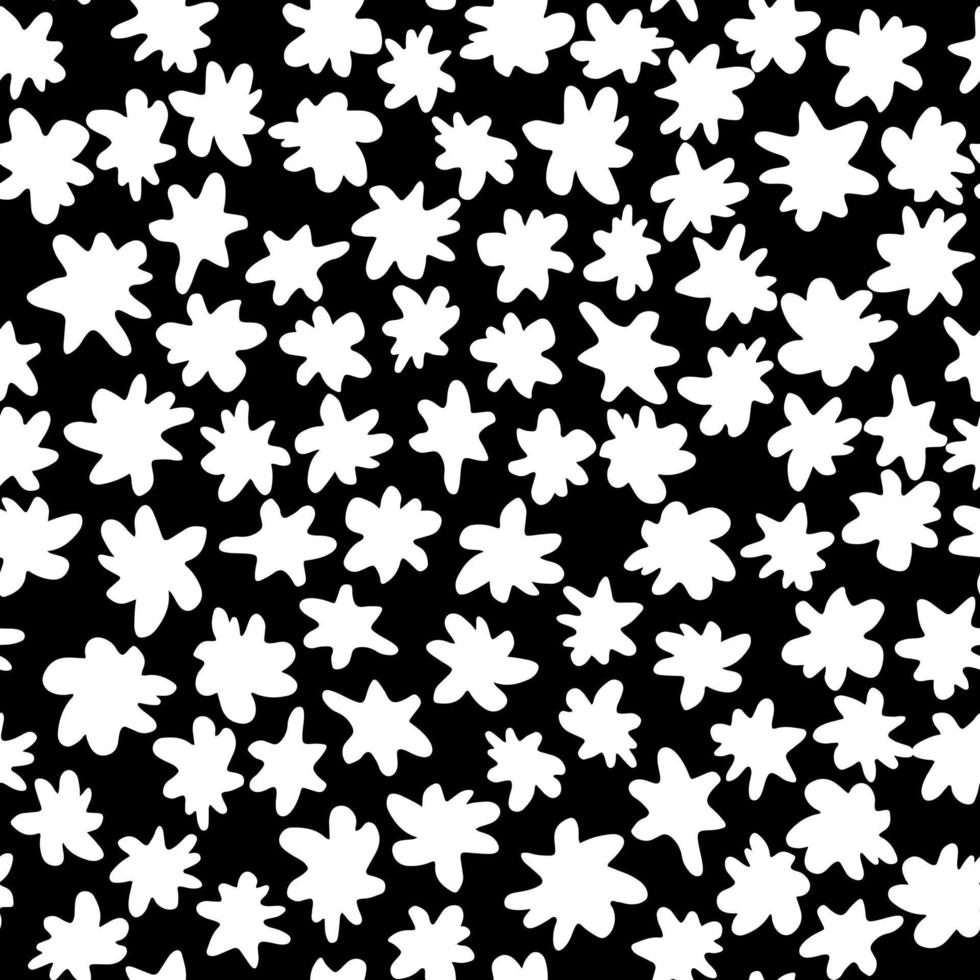 Simple monochrome flowers seamless pattern on black background. vector