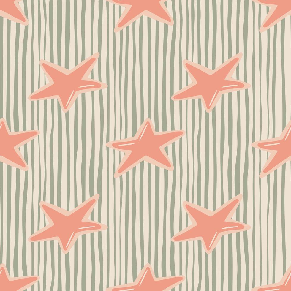 Pastel pink new year star cookies silhouettes seamless pattern. Doodle delicious bakery ornament on grey stripped background. vector