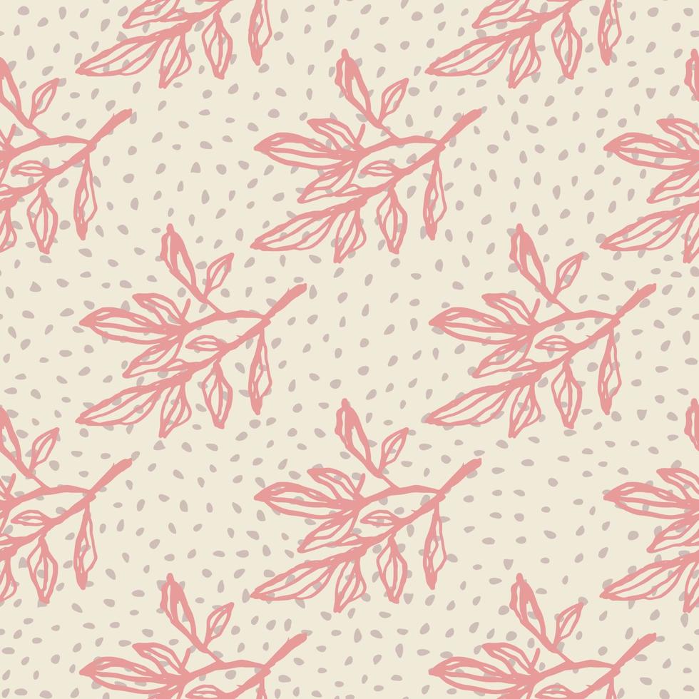 Botanic pink contoured branches seamless pattern. Light background with dots. Creative floral print. vector