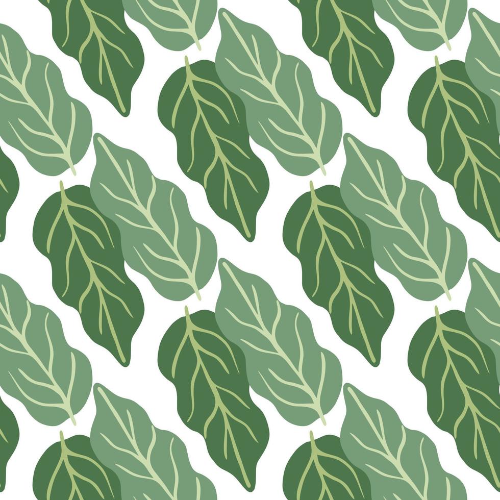 Green foliage seamless pattern on white background. Botanical leaves background. vector
