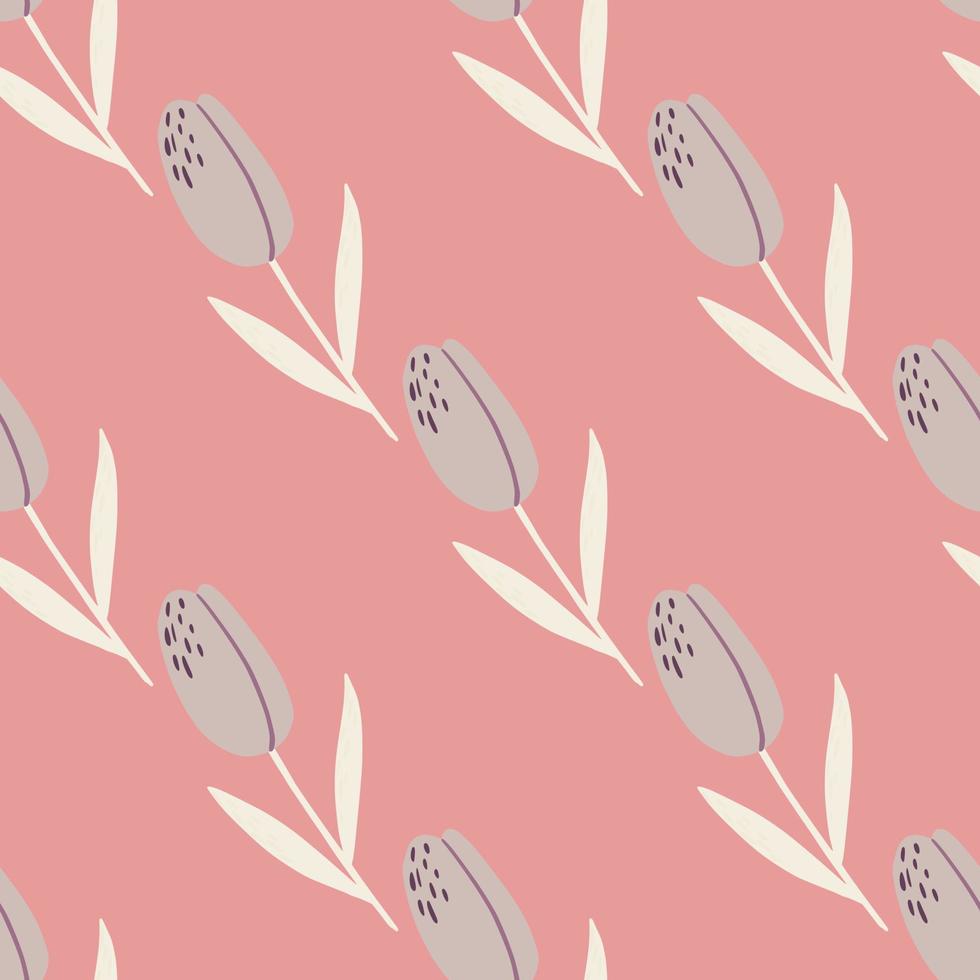 Minimalistic seamless flower pattern with tulip ornament. Light pink background. Pastel palette artwork. vector