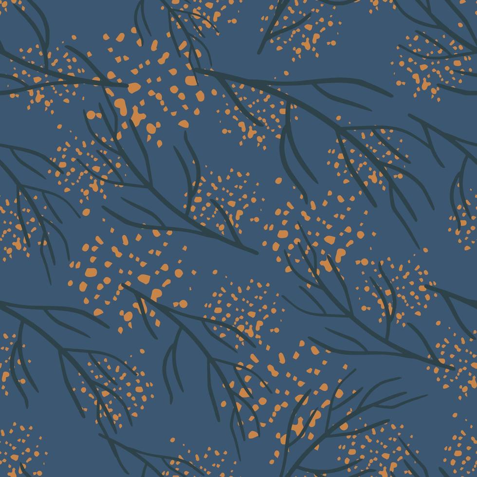 Hand drawn seamless forest night pattern with random branches silhouettes print. Background with splashes. vector