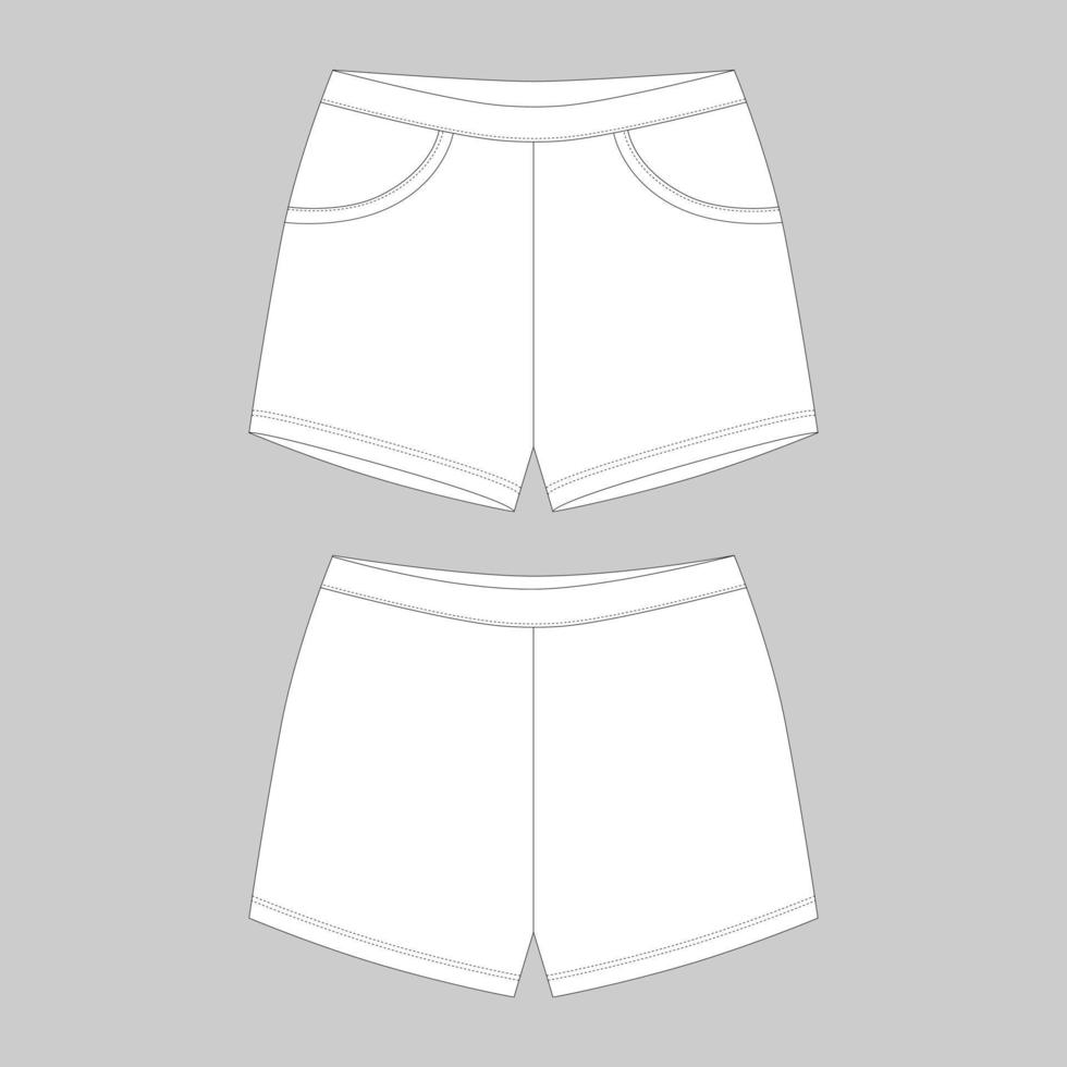 Technical sketch sport shorts pants design template. Elastic sleepwear shorts. vector