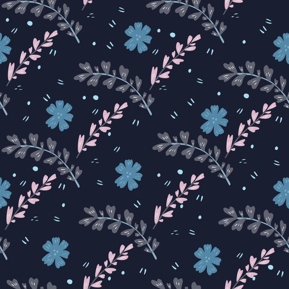papel tapiz geométrico de flores pequeñas en estilo vintage. patrón sin costuras con motivo popular sobre fondo negro. vector