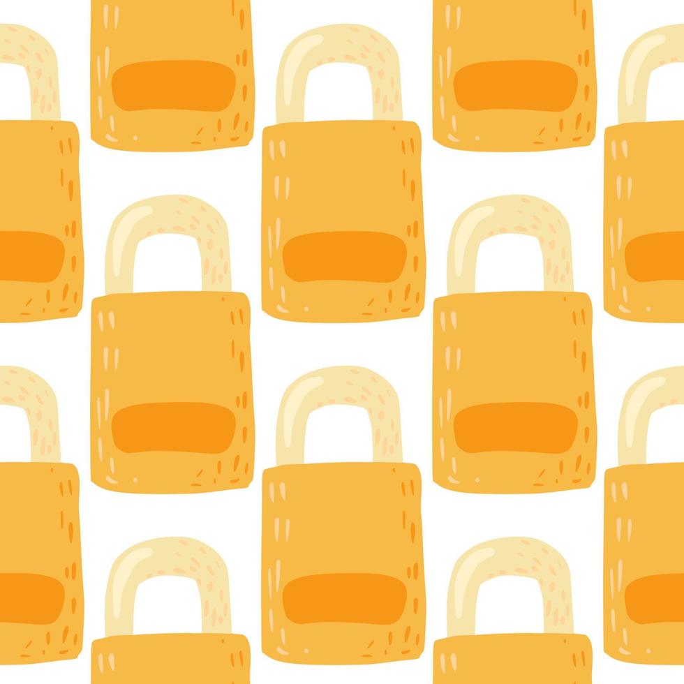 Privacy seamless pattern with security details, lock door silhouettes. Orange simple ornament on white background. vector