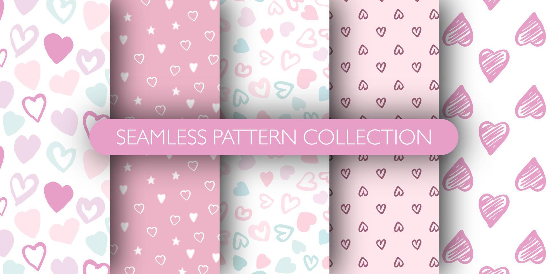 Set of cute hearts shapes seamless pattern. Doodle valentine heart wallpaper. Endless romantic print. vector