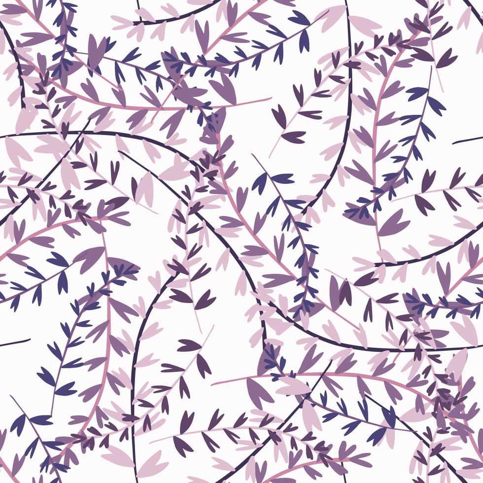 Random isolated botanic seamless pattern with purple branches. Floral backdrop with white background. vector