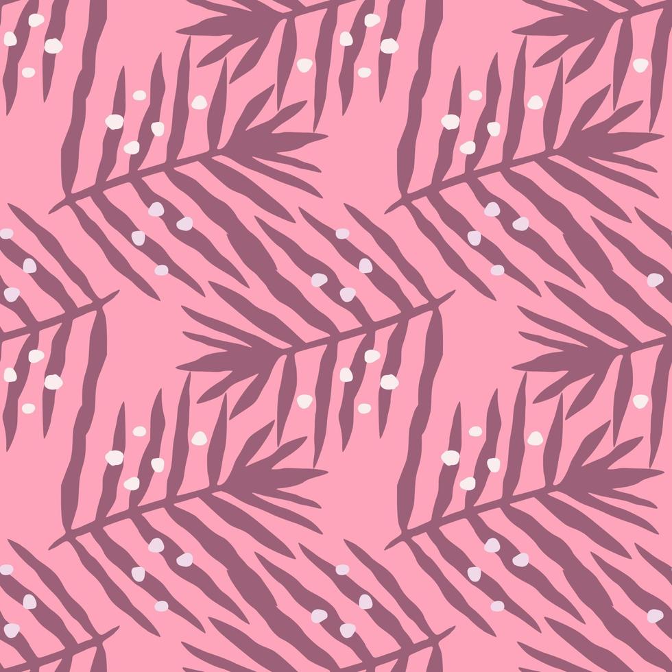 Pink tropical fern leaves pattern. Palm leaf seamless. Abstract exotic leaves endless backfrop. Jungle foliage wallpaper. vector