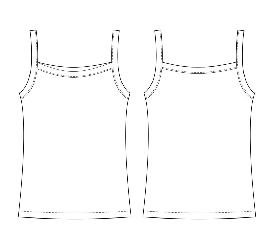 Baby sleeveless tank top technical sketch. Children girl outline t shirt underwear. vector