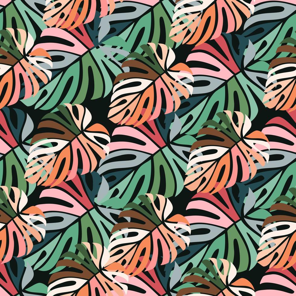 Tropical leaves seamless pattern. Monstera leaf background. vector