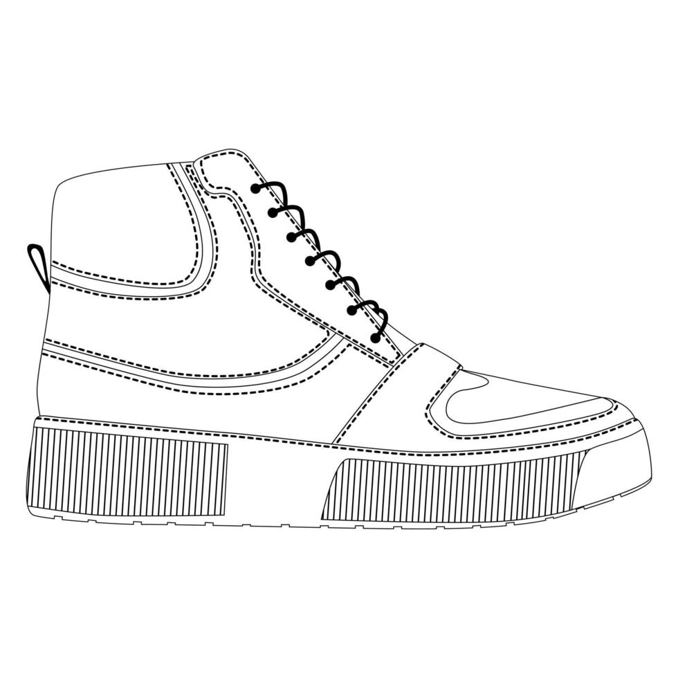 Men shoes high top sneakers isolated. Male man season shoes icons. Technical sketch. vector