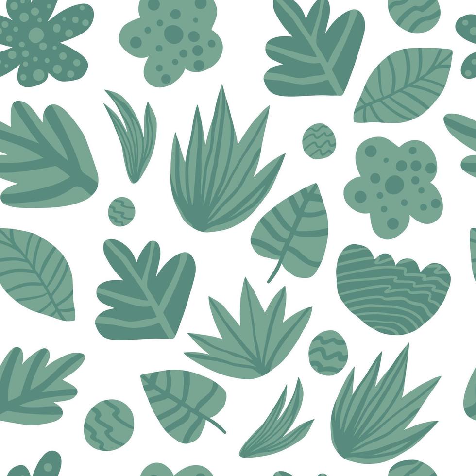 Simple tropical seamless repeat pattern with green leaves. vector