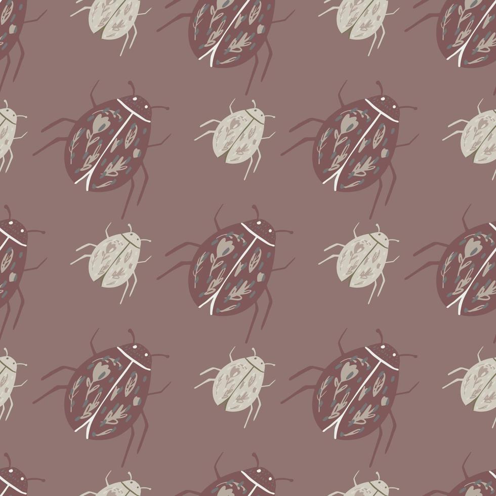 Seamless doodle stylized pattern with ladybugs simple elememts. Brown tones palette. Hand drawn natural animalistic backdrop. vector