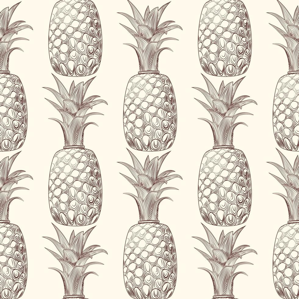 Pineapple fruit sketch seamless pattern. Exotic tropical fruit backdrop. vector