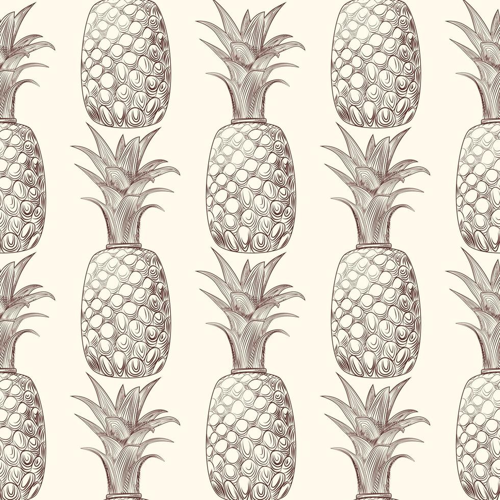 Pineapple fruit sketch seamless pattern. Exotic tropical fruit backdrop. vector