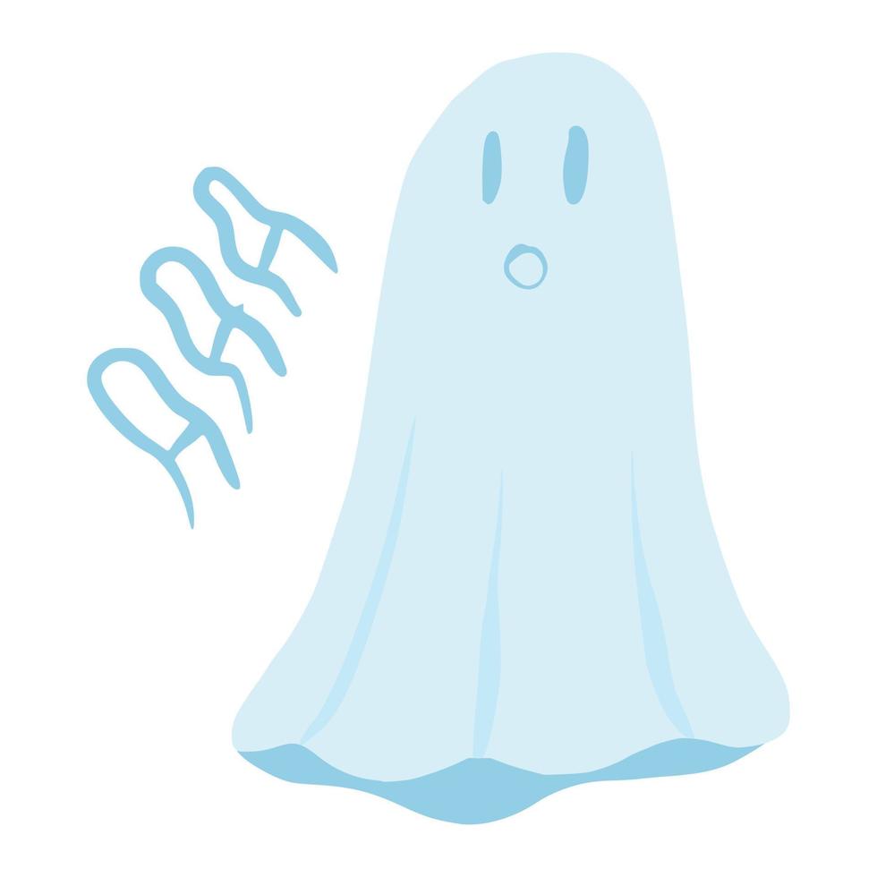 Ghost floating isolated on white background. Cartoon cute phantom in style doodle. vector