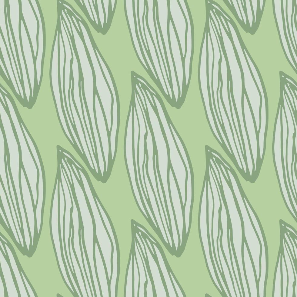 Outline leaves seamless hand drawn pattern. Stylized botanic print in green pastel palette. vector