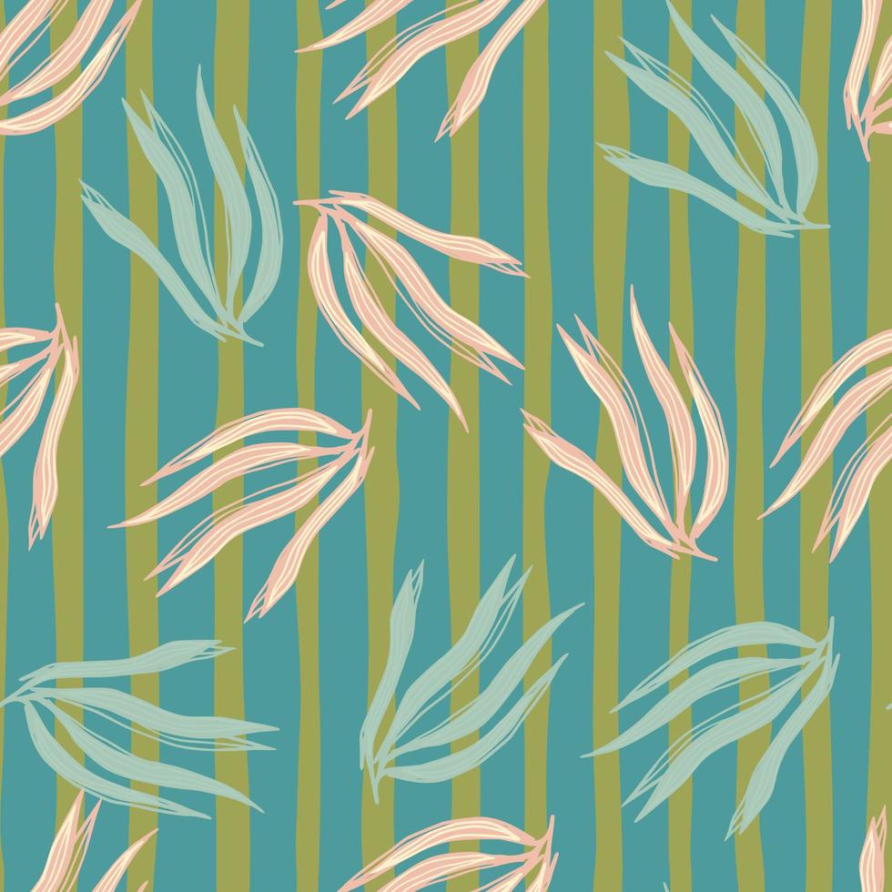 Random abstract seaweeds seamless pattern on stripe background. vector