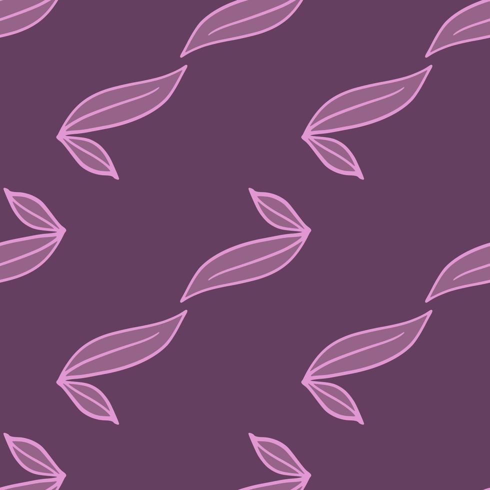 Minimalistic style seamless pattern with contoured outline leaf silhouettes. Purple palette botanic artwork. vector