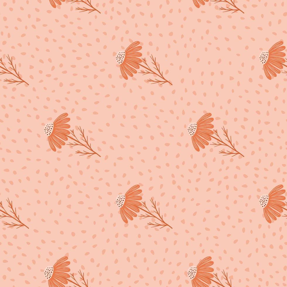 Minimalistic style floral seamless pattern with daisy silhouettes print. Pink dotted background. vector