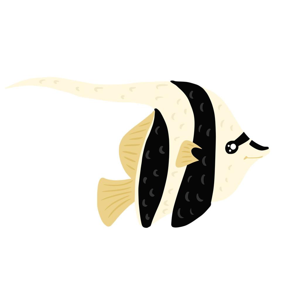 pescado ídolo moro aislado sobre fondo blanco. divertido personaje acuático en rayas en estilo dibujado a mano. vector